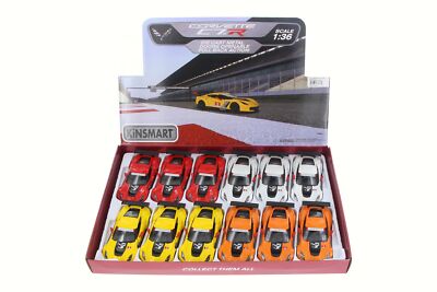 CHEVY CORVETTE C7 RACE CAR #3 DIECAST CAR BOX OF 12 1/36 DIECAST CARS ASSORTED