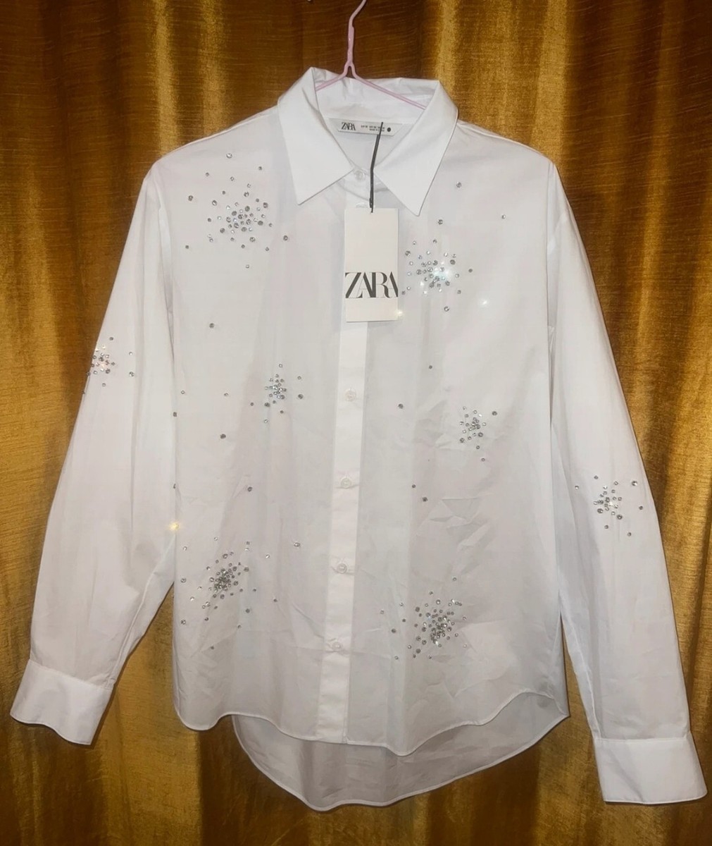 NEW ZARA AW23 ZW COLLECTION EMBROIDERED RHINESTONE SHIRT REF 4786
