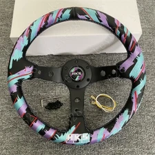 HKS horn13'' Embroidery Leather Deep Dish Car Drift Rally Steering Wheel 320MM
