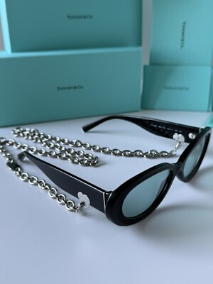 TIFFANY TF4221 8001/D9 Black Silver Chain Light Azure Lens Women