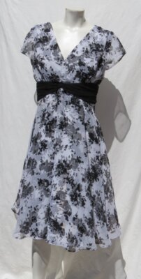 CONNECTED APPAREL US M 10 Black & White Floral Chiffon Fit & Flare Midi Dress