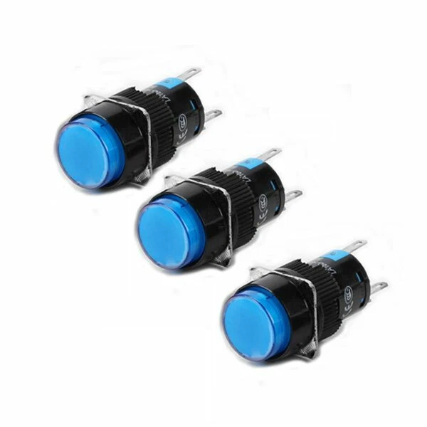 25 × Blue 16mm Push Button Switch Latching Round With AC 220V LED Light - Image 2 of 4