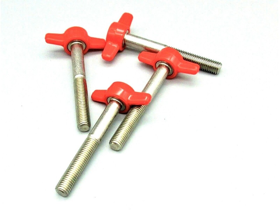 4 Pack 1/4-28 Fine Thread X 3/4" Thumb Screws - Red Delrin Tee Wing With Stainless Steel Body, Alltrade Supply