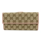 GUCCI GG Canvas Leather W Hook Bi-fold Long Wallet Beige Pink 231841 Used F/S