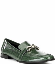 New Antonio Melani Cain Printed Patent Leather Knot Loafers Green Size 6.5M