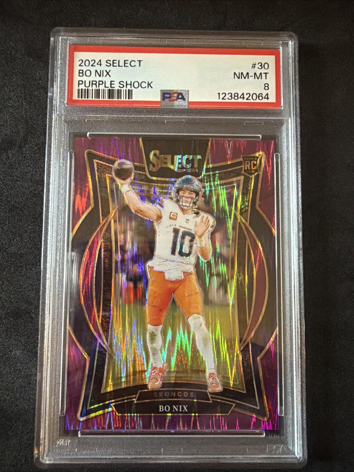 2024 Panini Select - Concourse Bo Nix #30 Purple Shock Prizm /360 (RC)