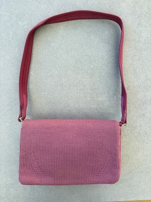 PRADA Vintage Logo Knit Shoulder Bag Pink Silver Cotton Nylon Re-edition 