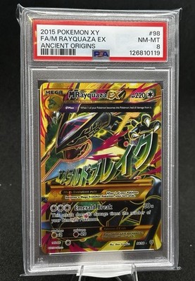 2015 POKEMON XY ANCIENT ORIGINS #98 FULL ART/M RAYQUAZA EX PSA 8