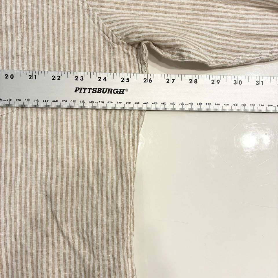 Camisa H&M Beige Blanco Rayas Lino XXL Para Hombre Manga Larga Cápsula Grapa Preppy Foto 4 de 4