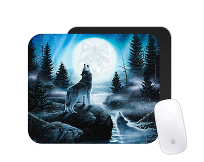 Wolf Moon Mouse Pad | Night Sky Animal Desk Mat | Custom Nature Gift