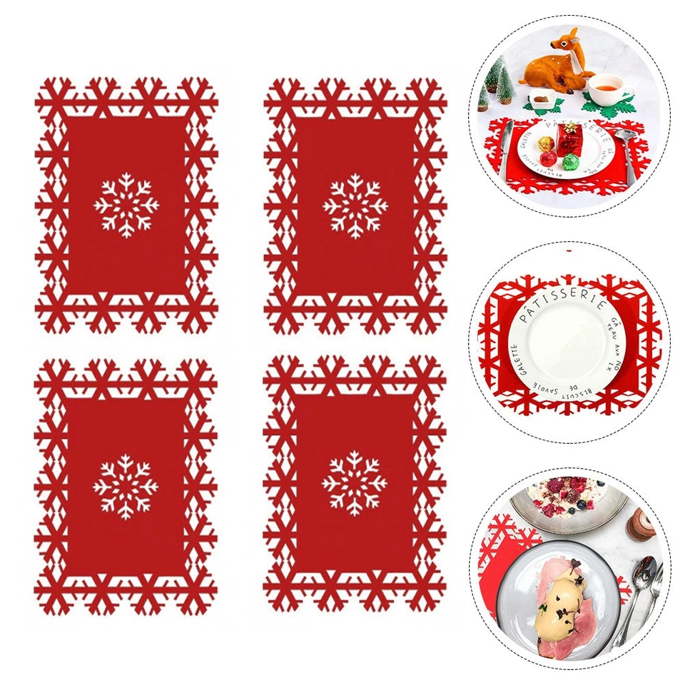  4 Pcs Holiday Table Mats Place Felt Dinner Placemats Snowflake Tablemats