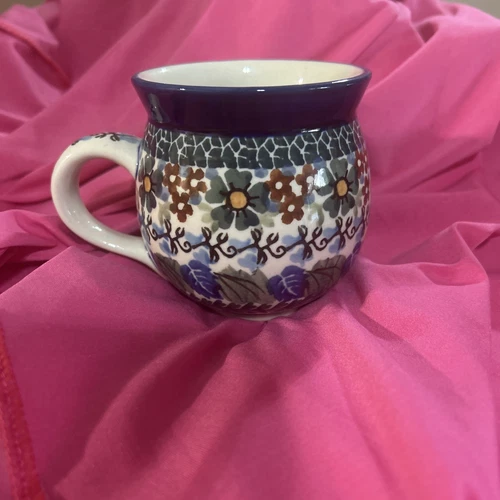 Polish Pottery, Floral Boleslawiec Unikat Bubble Cup 10 Oz