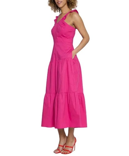 Maggy London Women's Sleeveless Flutter-Strap Midi Maxi Dress Pink Fuchsia Sz 8 - Picture 1 of 4