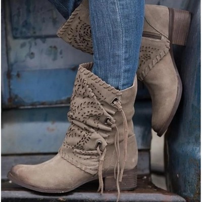 Naughty Monkey Vamp Phyer Ankle Boots Taupe Suede Laser Cut Lace Up Size 8