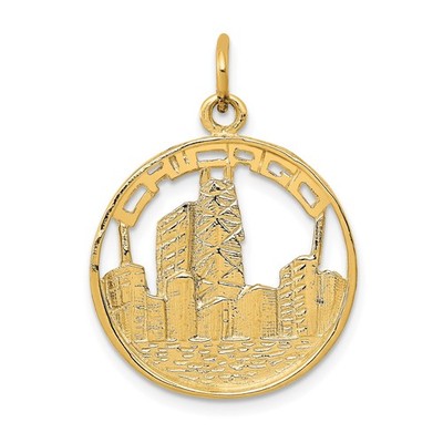 14k Gelbgold Chicago Skyline Anhänger Ausschnitt Stadtbild Charm für Halskette