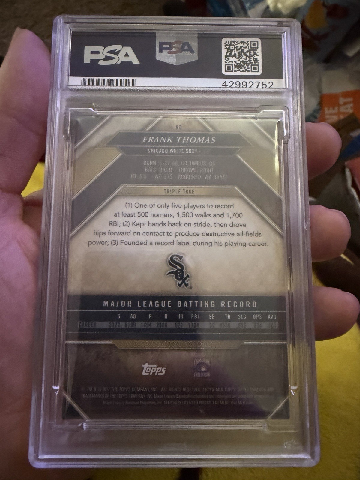 2017 Topps Triple Threads - Frank Thomas #80 Amethyst /340 Psa 9 White Sox Wow view 4
