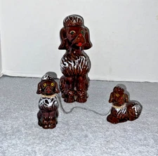 Vintage Artmark  Brown Fur Poodle with Puppies Figures Dogs