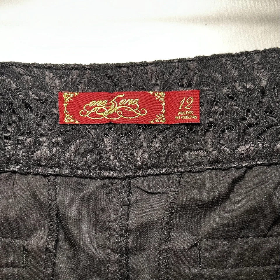 Pantalones Cortos Para Mujer One 5 One Negro Encaje Talla 12 Tiro Alto Forrados, Bolsillos Cremallera Botón Foto 3 de 4