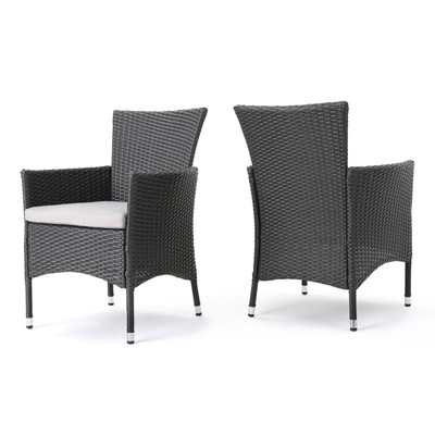 Set of 2 Wicker Malta Dining Chair Outdoor Rattan Patio Furniture Sets + Cushion