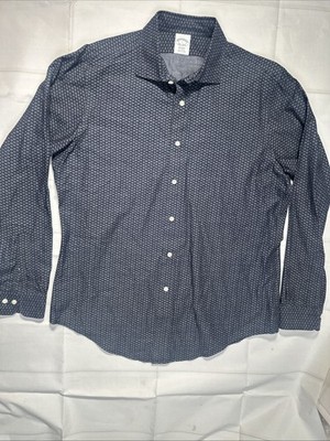 Brooks Brothers 1818 Regent Fit Dark Blue Pattern Cotton Shirt Men's L Button