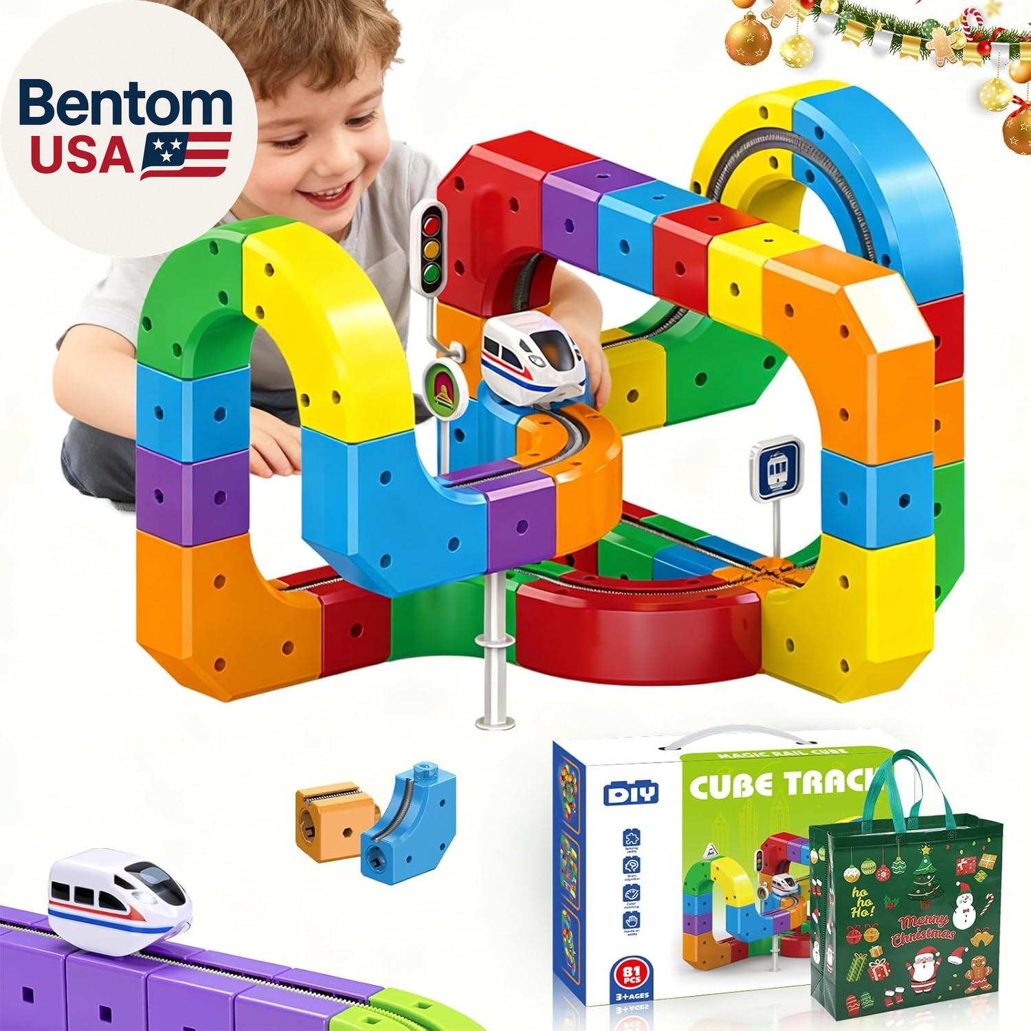 Cube Track Fusion Toy, Klick Rail Electric Train Set for Kids with Gravity-Defyi