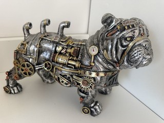 Steampunk Bulldog Ornament Silver Resin Dog Decorative Cog Sculpture Figure Gift