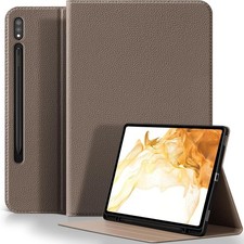 Case for Samsung Galaxy Tab S8/S7 Plus 12.4", Gray Brown S Pen Holder, Leather