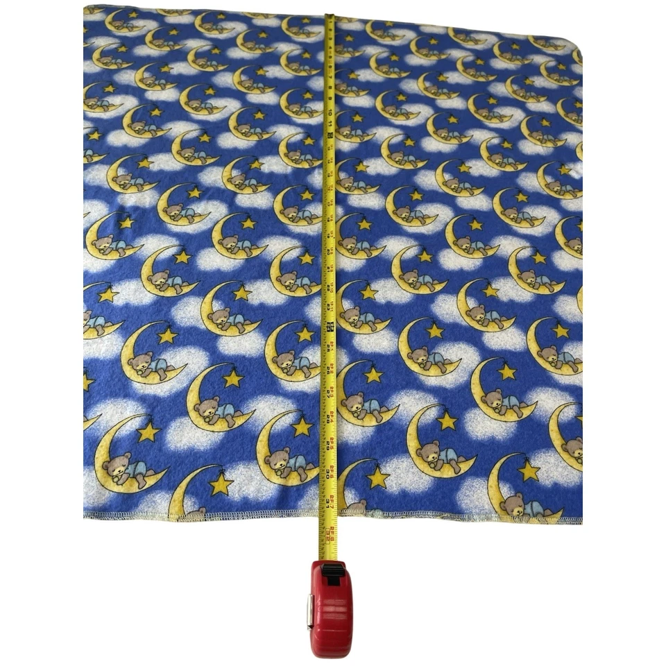 Handmade Blue Moon Bear Receiving Blanket Flannel Blue Yellow White Brown Cotton - Image 4 of 4