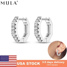 MULA Sparkling Polygon Hoop Earrings AAA CZ For Women Jewelry 925 Silver