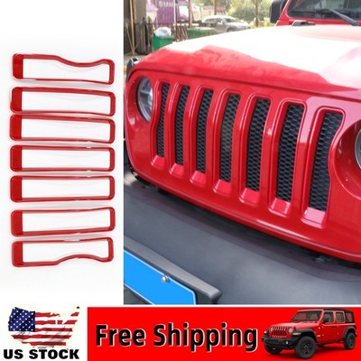 Red Exterior Front Grille Inserts Grill Cover Trim Fit For Jeep Wrangler JL 18+