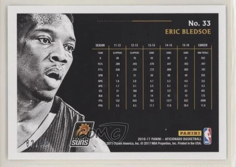 2016-17 Panini Aficionado Artist's Proof Red (Purple) /99 Eric Bledsoe #33 - Image 2 of 2
