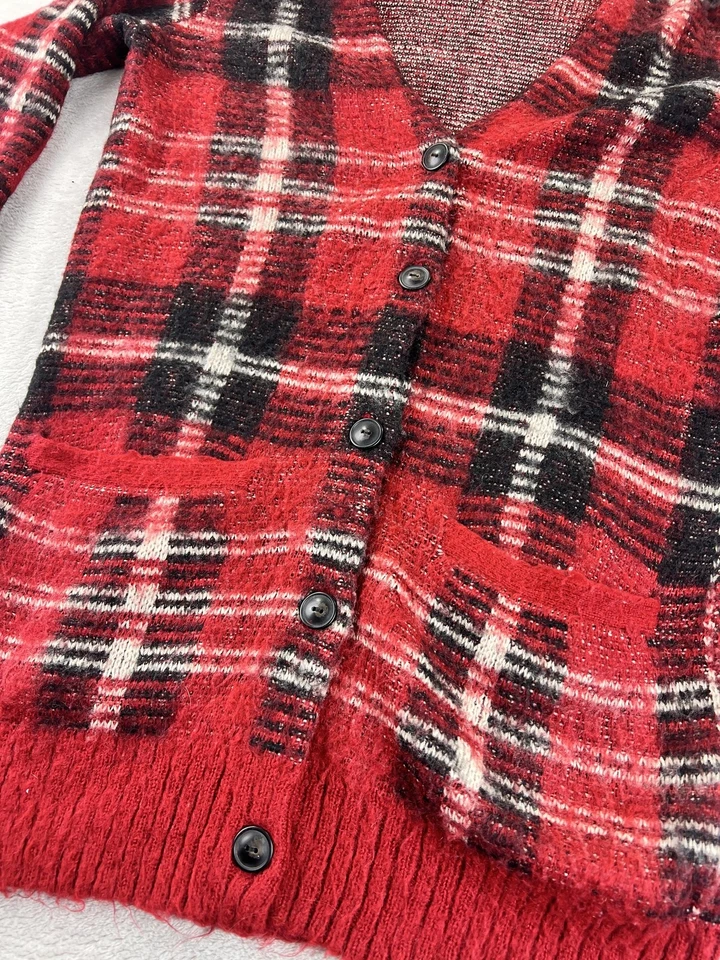 Cárdigan Suéter Denim & Supply Ralph Lauren Boyfriend Mujer XS Rojo Mohair a Cuadros Foto 2 de 4