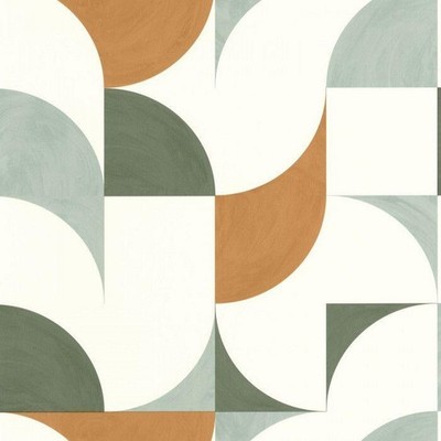 Wallpaper CASELIO Look Around Mid Century Geo Camel Green White, 56 sq ft Bolt