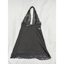 Frederick's of Hollywood Black Lace Halter Babydoll Mesh Vintage Lingerie Med