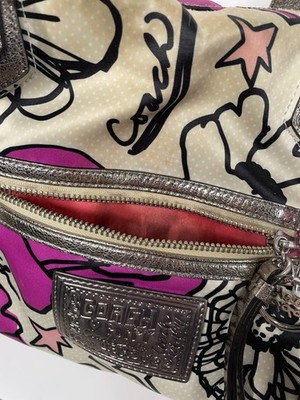 Coach Pink Silver Poppy Kyra Y2K 2009 Artistic Floral Graffiti