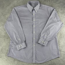 Brooks Brothers Shirt Mens 18 Blue Check Regent 1818 Non Iron Cotton Office