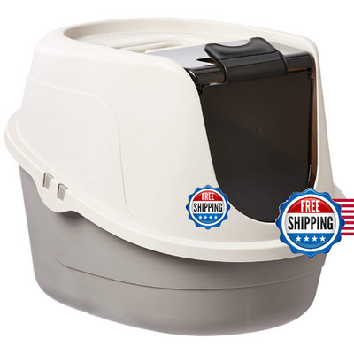 Amazon Basics No-Mess Hooded Enclosed Cat Litter Box with Odor Control and Swing