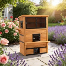 Outdoor Cat House Wooden w/ Escape Doors  Platforms, Black/Yellow