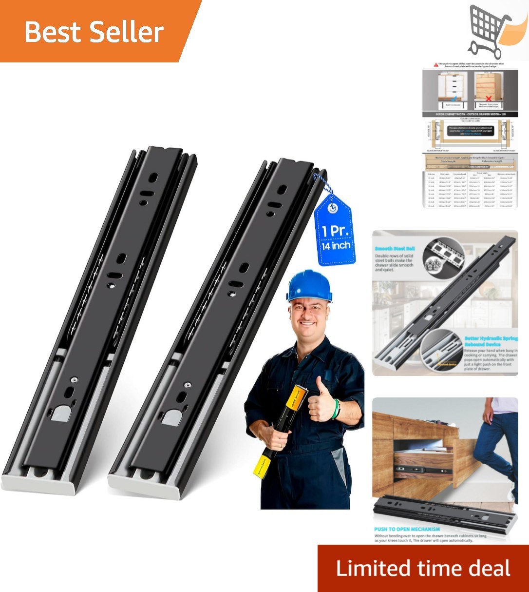 Full Extension Rail 18 Inch Metal Handleless Cabinet