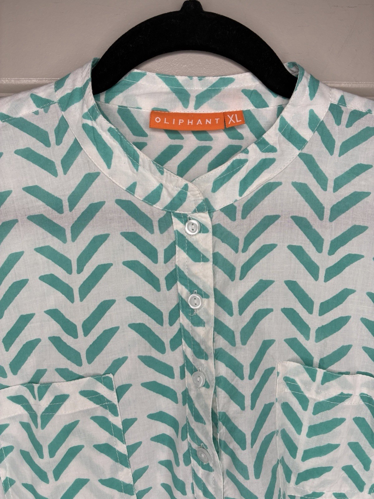 Oliphant Blue White Pattern Button Down Blouse Ro… - image 2