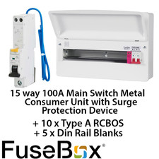 Fusebox - 15 Way 100A Main Switch SPD Consumer Unit with 10 RCBOs F3015MZ