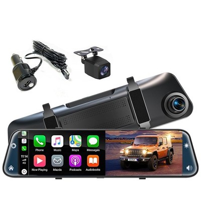12'' Rearview Mirror Camera with CarPlay&Andorid Auto,4K Mirror Dash Cam Fron...
