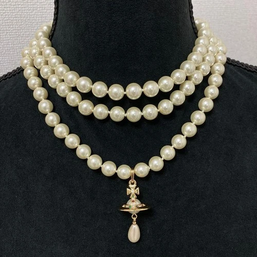 Vivienne Westwood Necklace 3-strand Drop Pearl Gold NO BOX w/drawstring [EJ0102