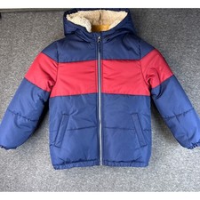 OshKosh B'gosh Kids L7 Puffer Jacket Hooded Blue Red Winter Warm Sherpa Lined