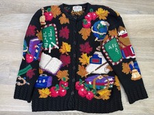 Vtg TRADITIONAL TRADING CO. Sz M Pinnochio Hand Knit Cardigan Sweater Teacher