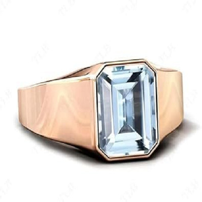 5Ct 14x10mm Unique Emerald Cut Aquamarine Wedding Engagement Signet Ring for Men