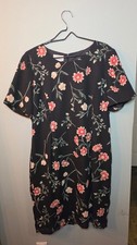 Worthington Floral Sheath Dress Size 16 Black Pink Short Sleeve Lined