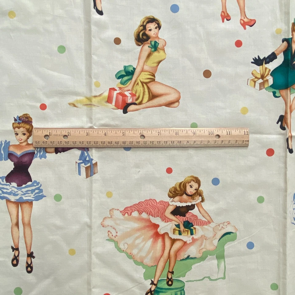 Half Yard Michael Miller Party Girls Fabric Christmas Pin Ups Cotton 18x44 - Image 2 of 4