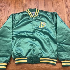 NOS Vintage Swingster Green Yellow Satin Quilted Jacket Oregon Ducks Size M USA