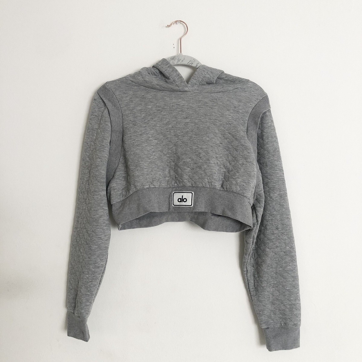 Alo Yoga Quilted Cropped Arena Hoodie Athletic Heather Grey